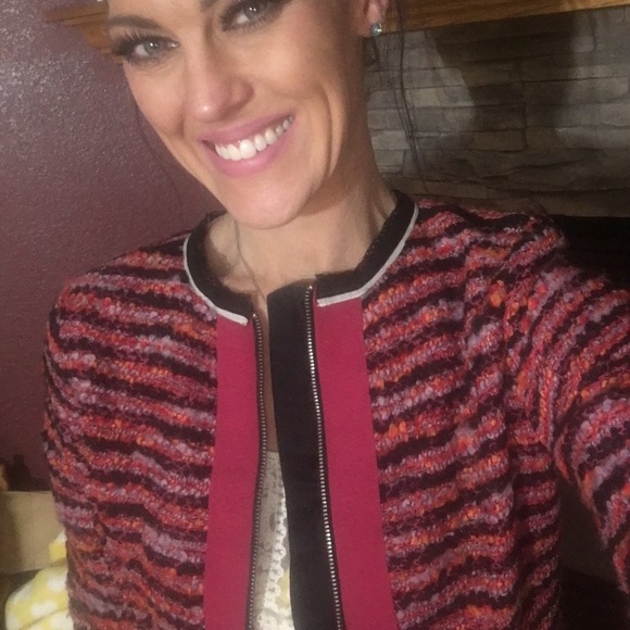 SALE💥ASOS Horizontal Stripe Tweed Zip-Front Dress - Picture 2 of 7